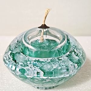 Oil Lamp CELLO GLASS GREEN/WHITE SWIRL OIL BURNER.